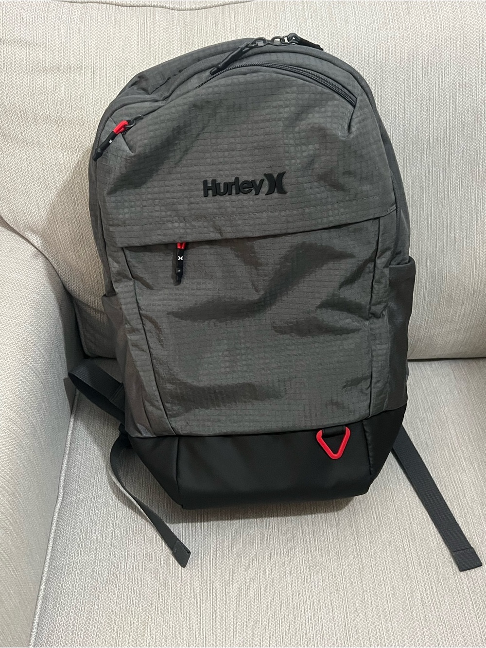 Hurley Gray and Black Men's Backpack with Red Accents